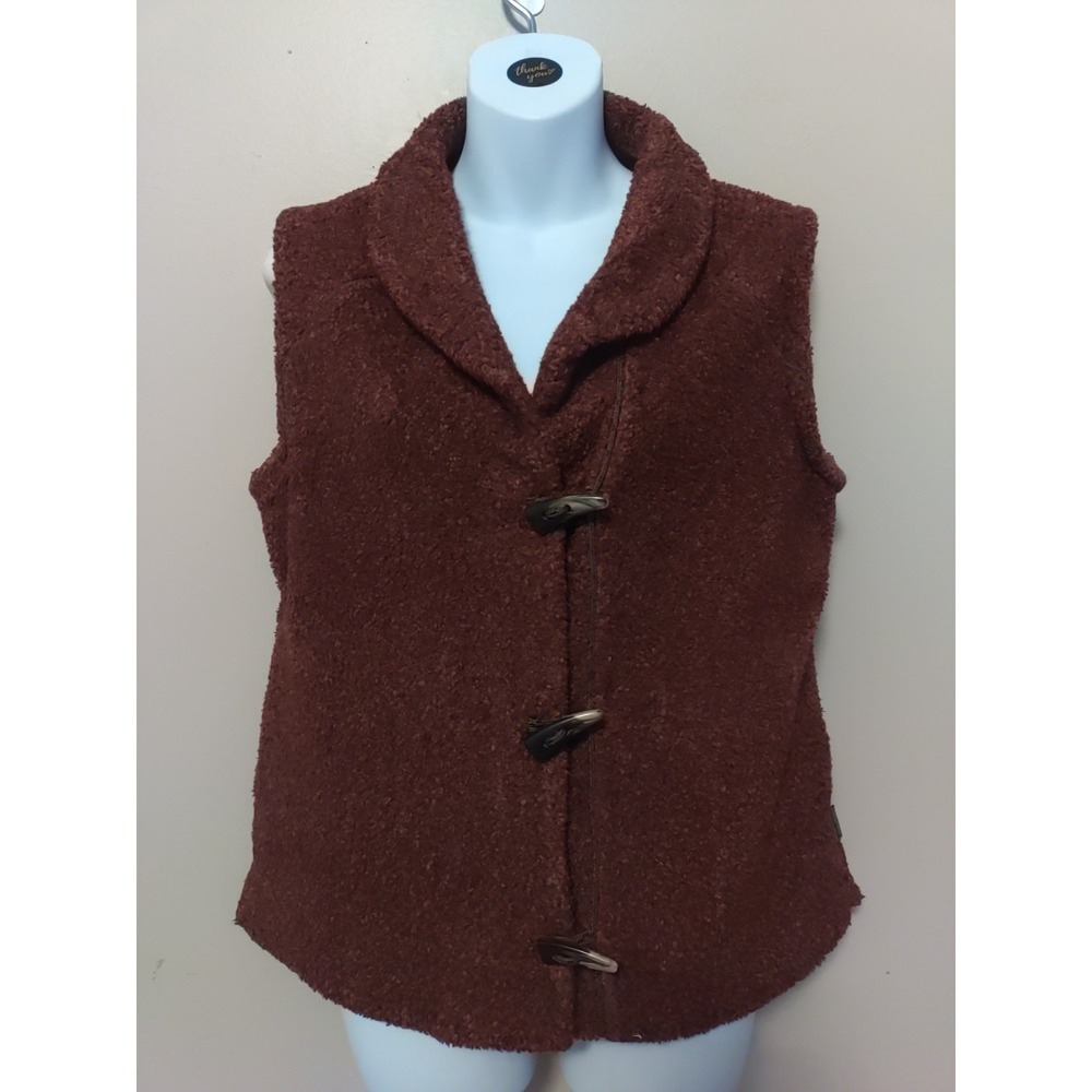 Woolrich Hazelberry Brown Plushy Pockets Warm‎ Toggle Button Sweater Vest Size S